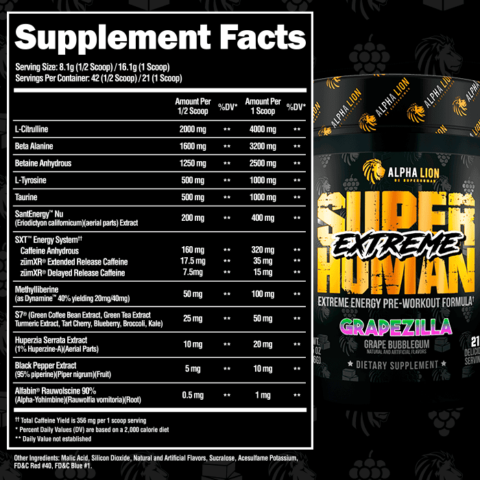 SUPERHUMAN® EXTREME - Extreme Energy Pre-Workout Formula - 11 Alphalion