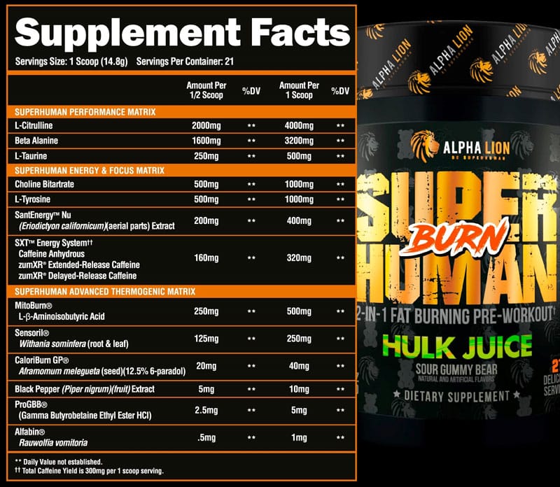 SUPERHUMAN® BURN - 2 in 1 Fat Burning Pre-Workout† UP - 3 Alphalion